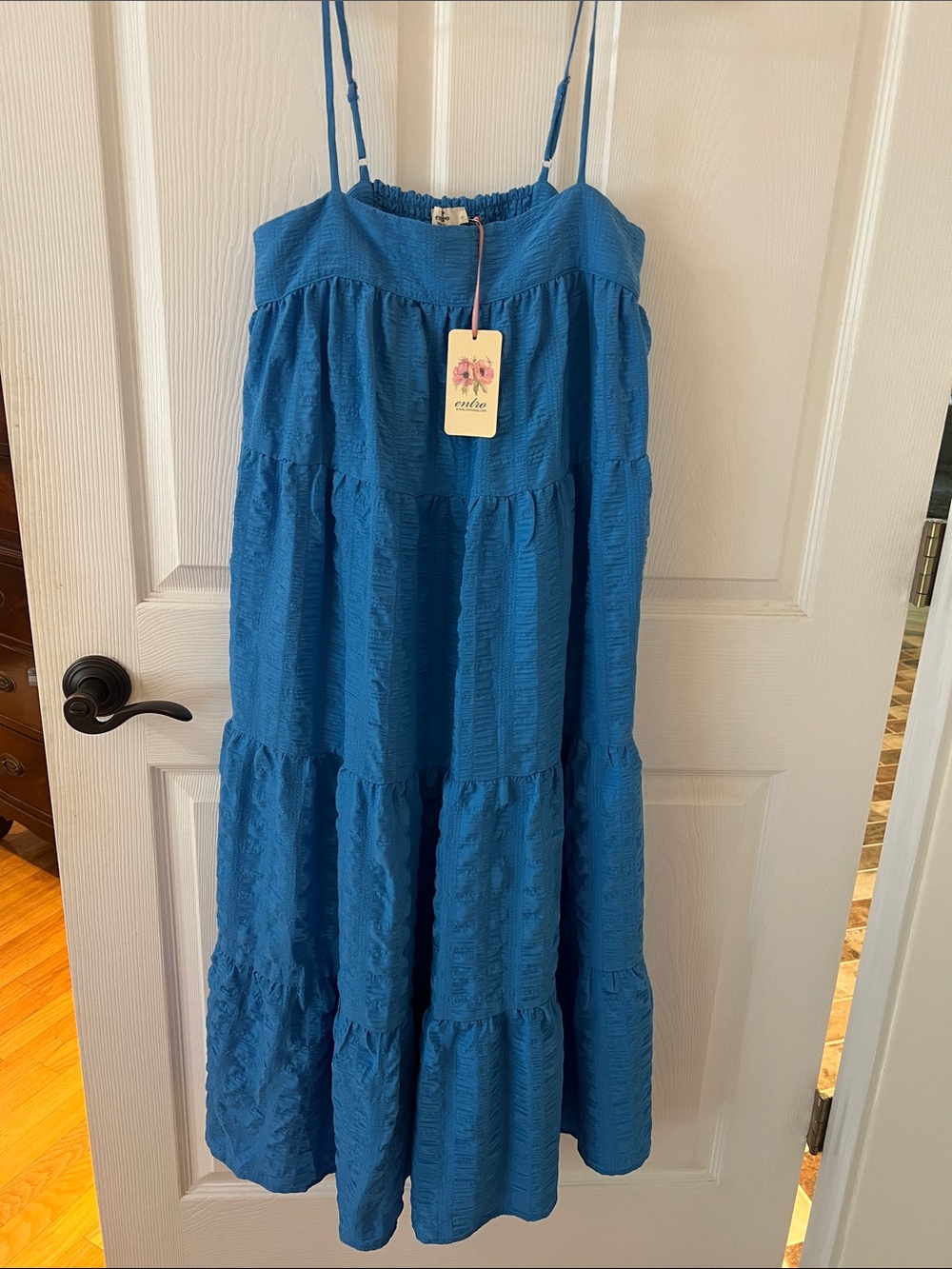 entro Blue Tiered Maxi Dress with Adjustable Straps